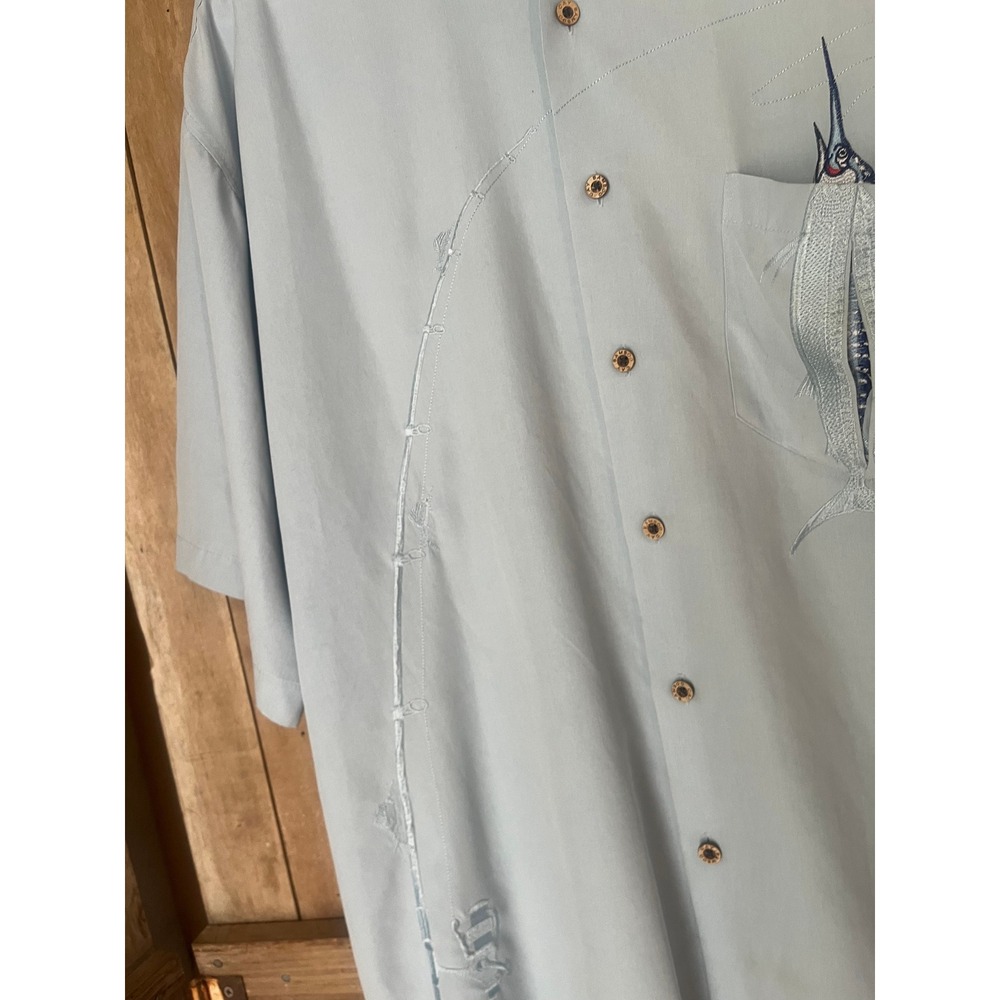 Bamboo Cay Mens XL Blue Marli Fishing Embroidered Short Sleeve Button Down Shirt - Picture 8 of 9